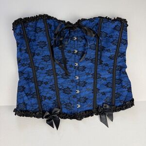 Blue Black Floral Lace Corset Top Plus Size 4XL Ruffle Bustier Lace Up Back